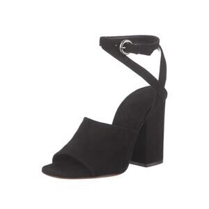 Alumnae Black Suede Leather Block Heel Ankle Wrap Sandals Sz 8.5 EU 39